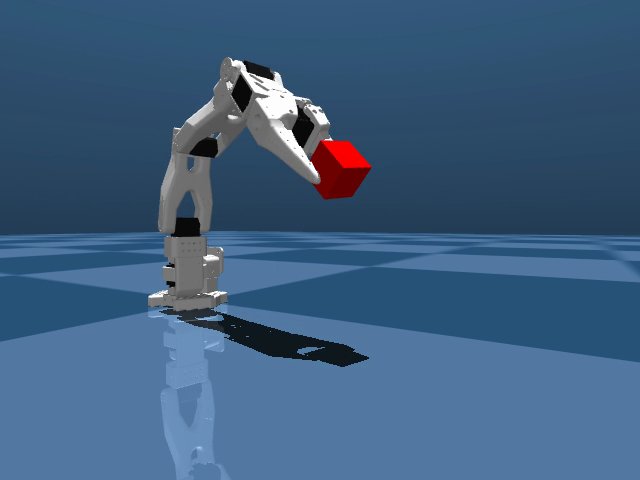 The finetuned so100 policy lifting the cube in the rendered MuJoCo rollout